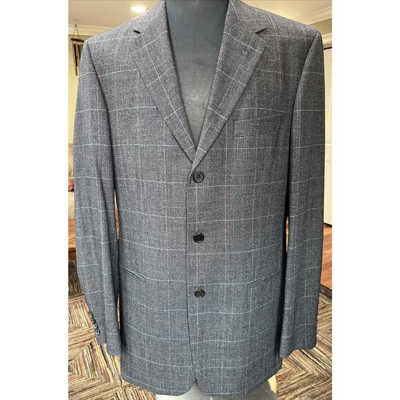 Mens Hugo Boss‎ 2 Piece 3 Button No Vent Black/pink Blue Stripe 40L 33x31 - Picture 1 of 16
